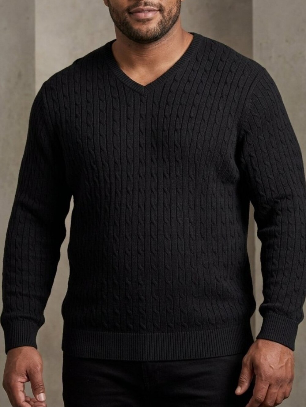 Izod Men's Classic Black V-Neck Cable Knit Pullover Sweater